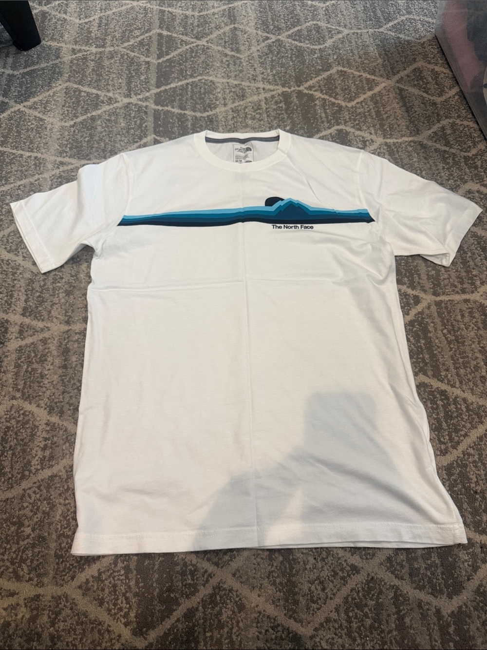 The North Face White Short-Sleeve Tee with Blue Graphic Stripe
